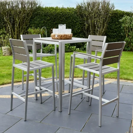 SAC Garden Furniture Deluxe Brushed Nickel 5pc Patio Bar Set - Image 2