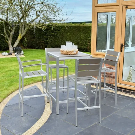 SAC Garden Furniture Deluxe Brushed Nickel 5pc Patio Bar Set